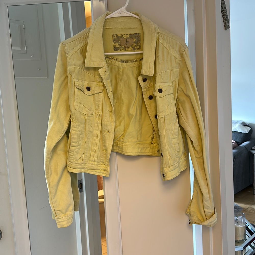 Yellow distressed denim jacket